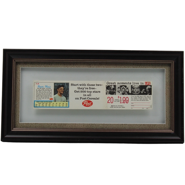 1962 Mickey Mantle & Roger Maris Framed Uncut Card Panel Post Cereal Ad - Framed 