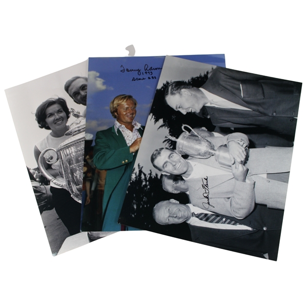 Jack Fleck, Al Geiberger & Tommy Aaron Signed Trophy/Green Jacket Photos JSA ALOA