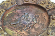 Round Bronzed Spelter Metal Ashtray with Goflers in Relief in the Center