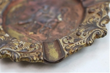 Round Bronzed Spelter Metal Ashtray with Goflers in Relief in the Center