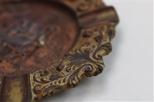 Round Bronzed Spelter Metal Ashtray with Goflers in Relief in the Center