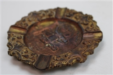 Round Bronzed Spelter Metal Ashtray with Goflers in Relief in the Center