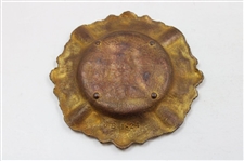 Round Bronzed Spelter Metal Ashtray with Goflers in Relief in the Center