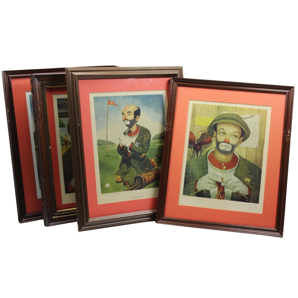 Four (4) Classic Weary Willie Clown Golf Prints - Framed