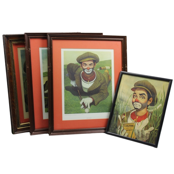 Four (4) Classic Weary Willie Clown Golf Prints - Framed