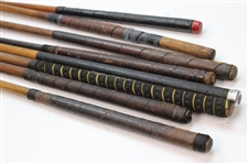 Eight (8) Wood Shaft Clubs 1 Wood L.H. Brassie, Putter Bin Bamboo Shaft, L.H Wilson Diamond Back, 1 Brass Putter Steel Shaft, Jigger Macgregor & Others