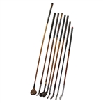 Eight (8) Wood Shaft Clubs 1 Wood L.H. Brassie, Putter Bin Bamboo Shaft, L.H Wilson Diamond Back, 1 Brass Putter Steel Shaft, Jigger Macgregor & Others