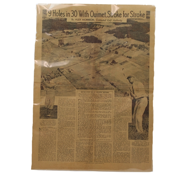 1932 9 Holes in 30 With Ouimet, Stroke for Stroke by Alex Morrison Newspaper Article