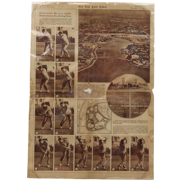 1937 New York Times Hollywoods Mystery Golfer Demonstrates His Driving Form Newspaper - November 14th