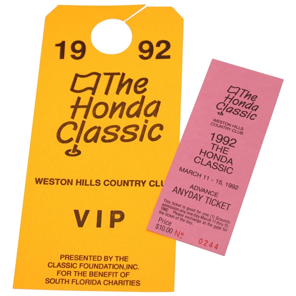 1992 Honda Classic Any Day Ticket & VIP Pass - Corey Pavin Hole-Out