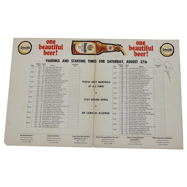 Jack Nicklaus Signed 1966 Philadelphia Golf Classic Pairing Sheet JSA ALOA