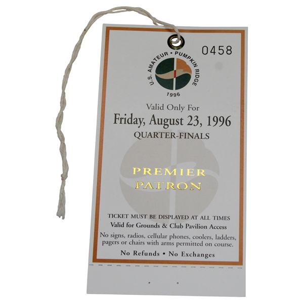 1996 US Amateur at Pumpkin Ridge Quarter-Finals Club Premier-Patron Ticket #0458 - Tiger Win