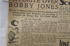 1923 Cleveland News Bobby Jones 'Chick Evans Is Favorite Over Bobby Jones' Newspaper Article/Photo