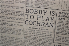 1923 Cleveland News Bobby Jones 'Chick Evans Is Favorite Over Bobby Jones' Newspaper Article/Photo