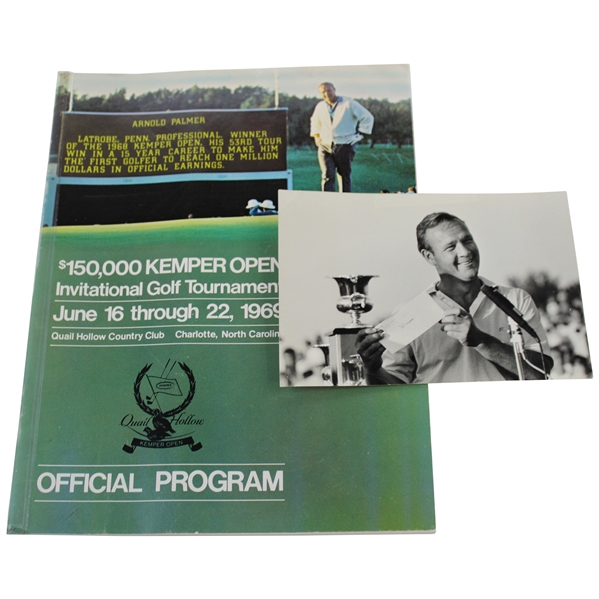 Original B&W Arnold Palmer w/Winner’s Check of The Kemper Open Photo & Program