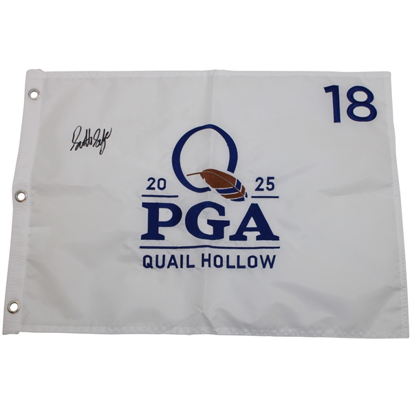 Scottie Scheffler Signed 2025 PGA Championship at Quail Hollow Embroidered Flag JSA ALOA