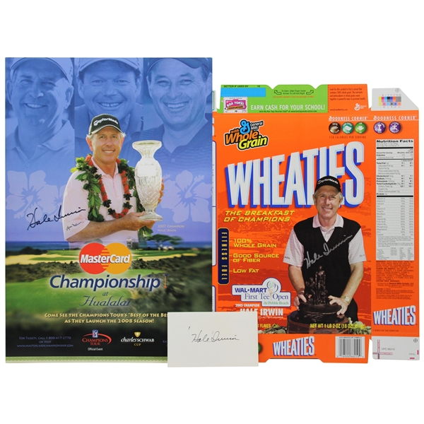 Hale Irwins Signed Wheaties Box, 2008 Hualalai Resort Poster & 3x5 Index Card JSA ALOA