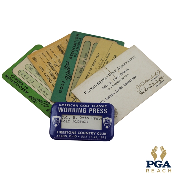 Col. R. Otto Probst Five (5) Credentials for The Golf Writers Assoc. 1950-53