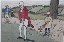 Red Coat Putting Golfer with Caddy Print by Harry Elliot - Framed