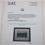 Red Coat Golfer Running After Ball Thief Dog w/Caddy Golf Print by Harry Elliot - Framed