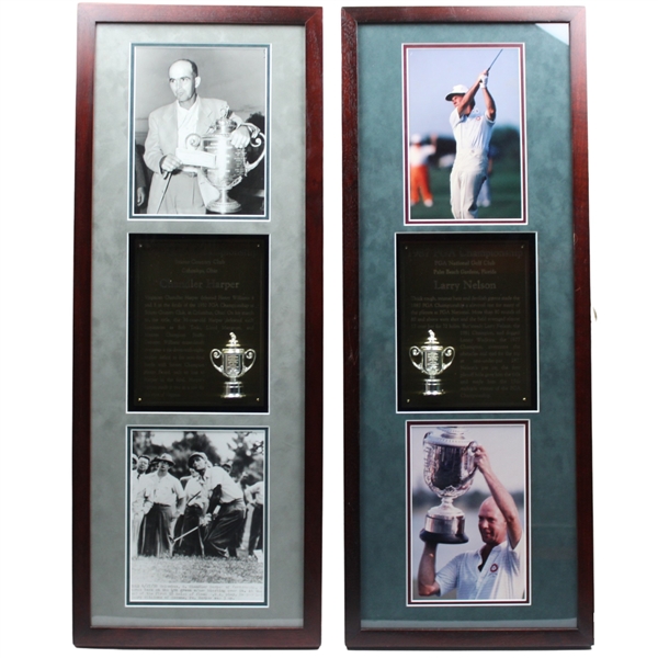 Chandler Harper (1950) & Larry Nelson (1987) PGA Championship Cherry Wood Golf Displays