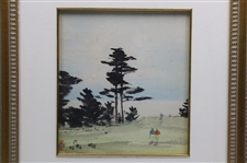 Golfers Walking Down Fairway Watercolor - Framed