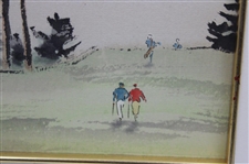 Golfers Walking Down Fairway Watercolor - Framed