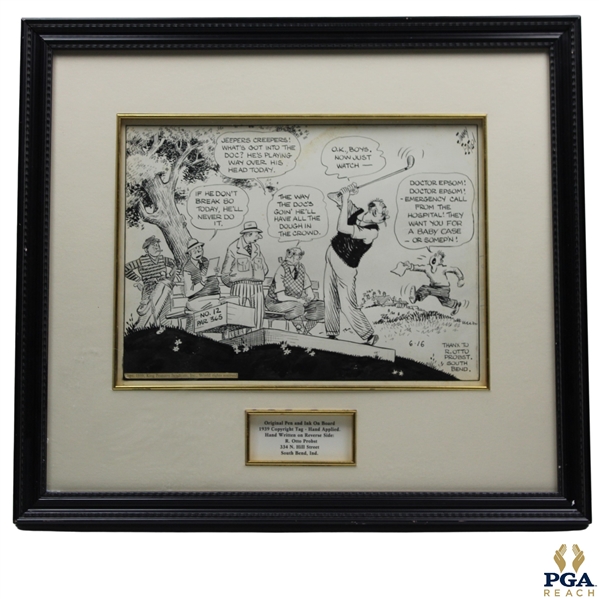1939 Pen & Ink on Board R. Otto Probst Comic Panel - Framed