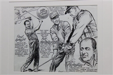 PGA Evening News Paul Hahn, Bill Strausbaugh & Leo Fraser Pen & Ink - Framed