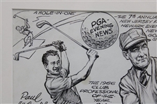 PGA Evening News Paul Hahn, Bill Strausbaugh & Leo Fraser Pen & Ink - Framed