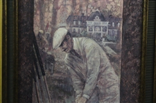 Narrow Golfer With Clubs & Balls Print - Framed