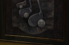 Narrow Golfer With Clubs & Balls Print - Framed