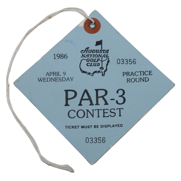 1986 Masters Tournament Wednesday Par-3 Contest Ticket #03356 w/Original String