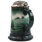 Lenox Green Painted Sterling Rimmed Golf Scene Stein with Sterling Top