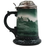 Lenox Green Painted Sterling Rimmed Golf Scene Stein with Sterling Top