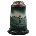 Lenox Green Painted Sterling Rimmed Golf Scene Stein with Sterling Top