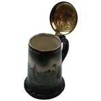Lenox Green Painted Sterling Rimmed Golf Scene Stein with Sterling Top