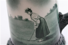 Lenox Green Painted Sterling Rimmed Golf Scene Stein with Sterling Top