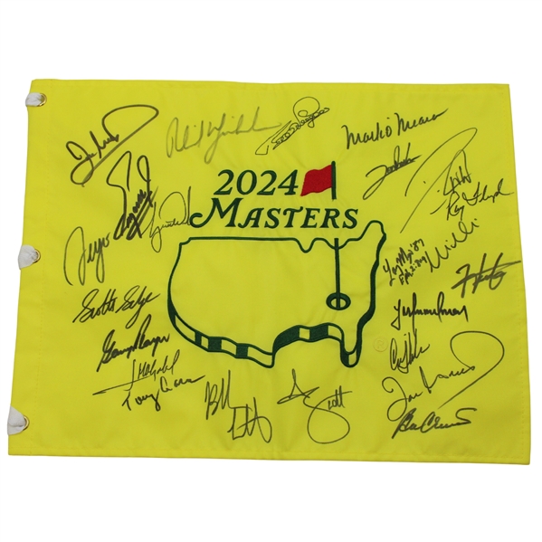 Tiger Woods, Scheffler & Twenty (20) Masters Champs Signed Dinner Flag JSA ALOA