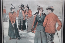 1900 The Ladies Home Journal Red Coats In Snow Golf Scene Magazine - Framed