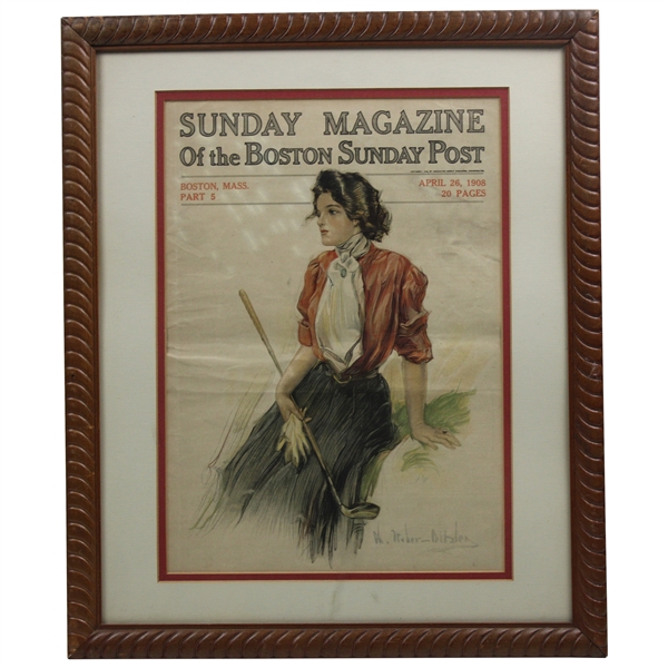 1908 Sunday Magazine of The Boston Sunday Post Lady Golfer Cover - Framed