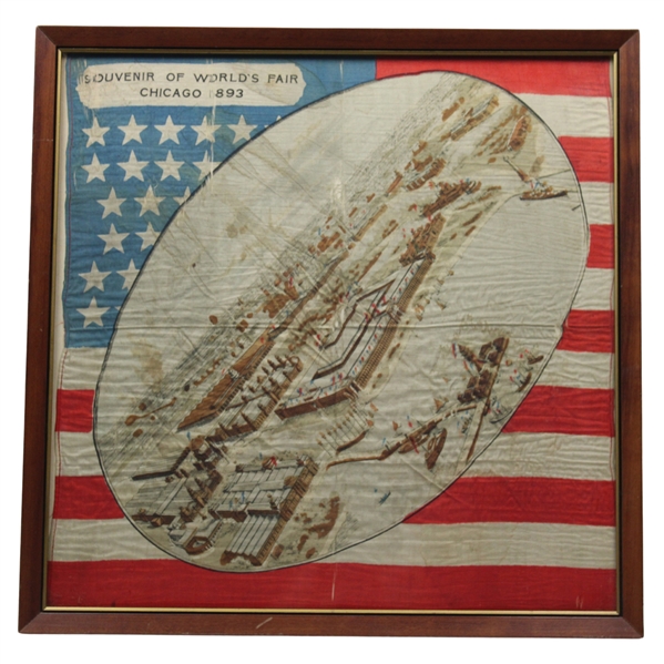 1893 Souvenir Of Worlds Fair Chicago Handkerchief - Framed