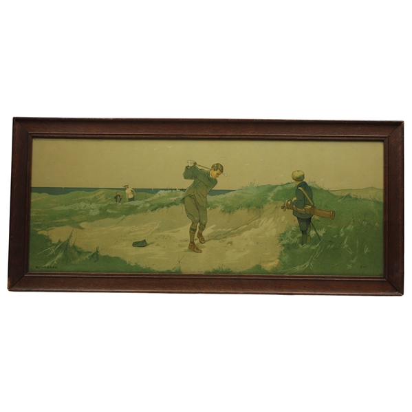 c.1909 Bunkered Original Chromolithograph by John Hassall - Framed