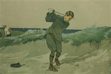 c.1909 'Bunkered' Original Chromolithograph by John Hassall - Framed