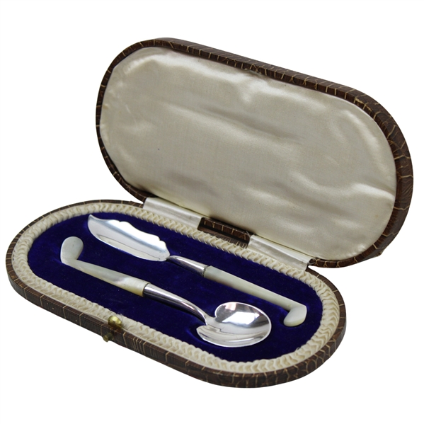 Sterling Spoon And Butter Knife With Pearl Handles In Original Fitted Case