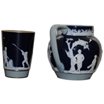Circa 1900 cobalt blue Copeland stoneware pitcher/creamer with matching beaker