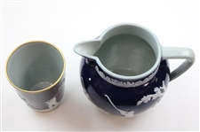 Circa 1900 cobalt blue Copeland stoneware pitcher/creamer with matching beaker