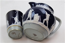 Circa 1900 cobalt blue Copeland stoneware pitcher/creamer with matching beaker