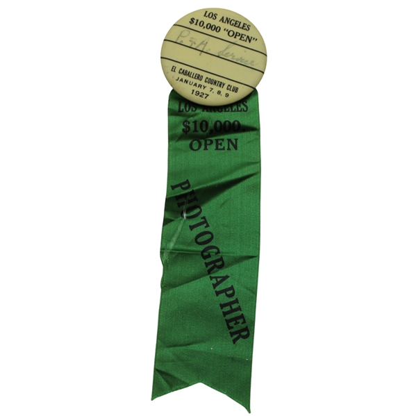 1927 Los Angeles Open at El Caballero Country Club Photographer Badge w/Ribbon