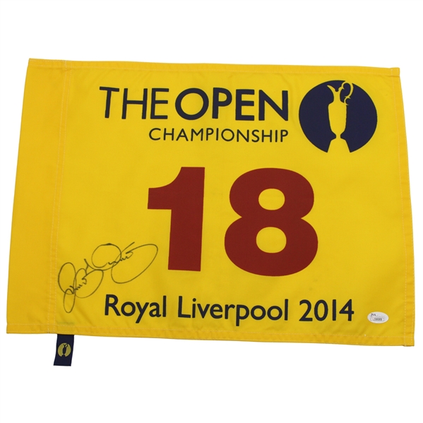 Rory McIlroy Signed 2014 The Open at Royal Liverpool Yellow Screen Flag JSA ALOA